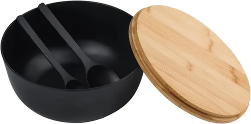 Miniatura 8 de LOVYANXUE - Juego de ensaladera de fibra de bambú con utensilios para servir de gran tamaño de 9.8 pulgadas, juego de mezcla de bambú natural