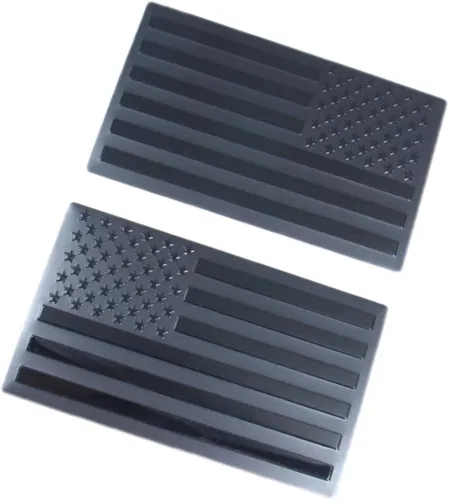 Miniatura 2 de Calcomanías de metal 3D en relieve con emblema de la bandera estadounidense (1 par), negro mate (5 x 3 pulgadas), calcomanías patrióticas de bandera