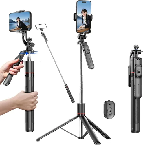 Miniatura 11 de Palo magnético para selfie de bolsillo, palo de selfie magnético 4 en 1 para iPhone con control remoto recargable, soporte de trípode extensible