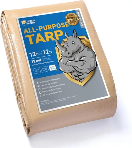Miniatura 33 de GUARD SHIELD Lona beige de 10 x 20 pies, lona grande resistente para exteriores, cubierta de lona gruesa de 12 mil