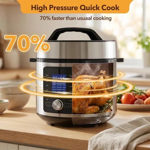Miniatura 9 de NEWBULIG Olla a presión eléctrica de 6.3 cuartos de galón, presión múltiple de acero inoxidable, olla de cocción lenta 24 en 1 para arroz, estofado