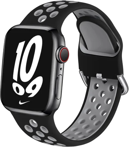 Miniatura 15 de Correa deportiva compatible con Apple Watch 42mm 44mm 45mm 46mm 49mm 38mm 40mm 41mm para mujeres y hombres, correa de repuesto transpirable de Negro