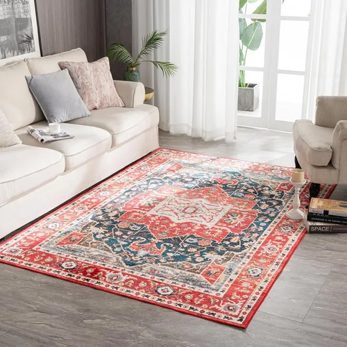 Miniatura 359 de Syalife 4x6 Alfombra Lavable para Área, Ultra Suave Antideslizante, Pila Baja, Alfombra Vintage Resistente a Manchas para Sala de Estar, Alfombra