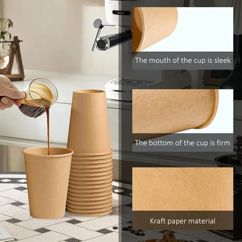 Miniatura 3 de Clawsoff Paquete de 180 tazas de papel de 12 oz, tazas de café desechables de papel kraft marrón de 12 oz, tazas de papel no blanqueadas