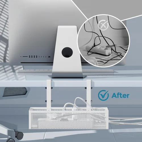 Miniatura 3 de YECAYE Bandeja de organización de cables de metal para debajo del escritorio, tira de alimentación y organizador de cables para oficina en casa