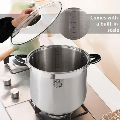 Miniatura 3 de Vivicreate - Olla de stock de acero inoxidable con tapa, compatible con inducción, olla de sopa con fondo pesado de cocina con escala incorporada