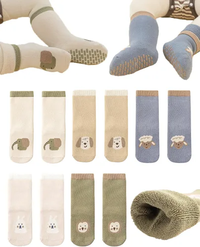 Miniatura 8 de Calcetines antideslizantes para bebés, calcetines cálidos y gruesos antideslizantes para niñas y niños, recién nacidos, 5 pares