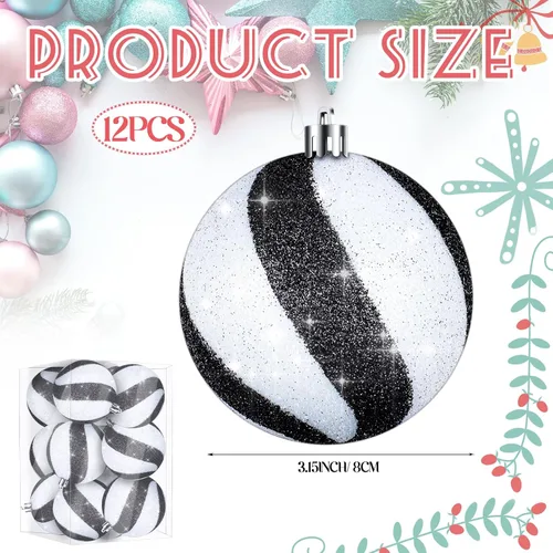 Miniatura 2 de Liliful 12 Piezas Bolas de Navidad de 3.15 Pulgadas Adornos con Purpurina Decoraciones de Árbol de Navidad Plástico Pintado Esferas Navideñas