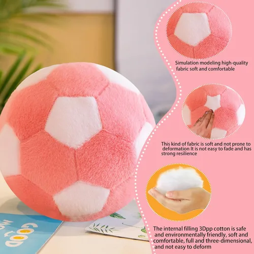 Miniatura 3 de Almohada en forma de bola de fútbol con forma de bola de fútbol para decoración de habitación, rosa, 9.8 pulgadas