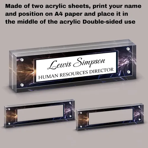 Miniatura 3 de Placa de Nombre para Escritorio, Placa de Nombre de Escritorio con Patrón de Doble Cara Personalizada, Decoración de Escritorio de Oficina para Negro
