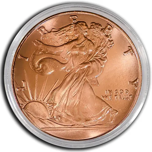 Miniatura 3 de Paquete de 10 medallones redondos de cobre Walking Liberty de 1 oz en cápsulas protectoras