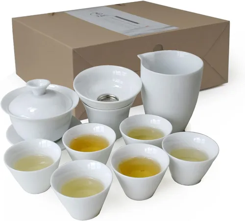 Miniatura 8 de Gaiwan Teacup Chinese Gongfu Tea Set High White Porcelain Tea Cup Caja de regalo de cerámica (taza de jiangjun)