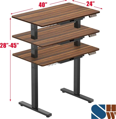 Miniatura 2 de SHW Escritorio de pie eléctrico de altura ajustable de 40 pulgadas con cajón, preajuste de memoria y bandeja de gestión de cables, nogal