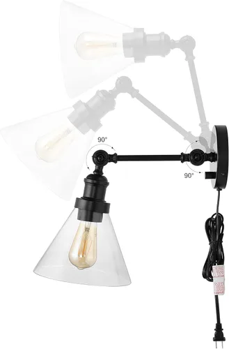Miniatura 3 de JONATHAN Y Aplique de pared LED ajustable de níquel de 8 pulgadas, lámpara de pared enchufable con interruptor de atenuación, pantalla de vidrio