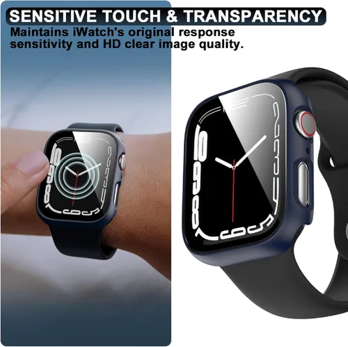 Miniatura 3 de Rontion - Paquete de 6 fundas de policarbonato duro con protector de pantalla de vidrio templado compatible con Apple Watch Series 9 8 7 de 45 mm