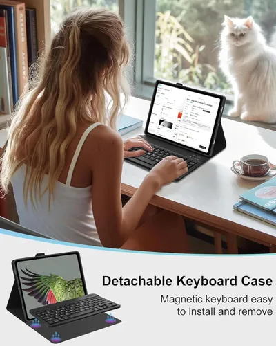 Miniatura 2 de Funda de teclado para tableta Samsung Galaxy Tab A8 X200/X205 de 10.5 pulgadas, cubierta protectora de teclado con soporte multiángulo, borde de Azul