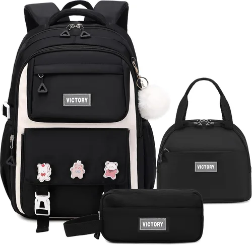 Miniatura 8 de AO ALI VICTORY Mochila para mujeres y niñas, conjunto con estuche para lápices de 15.6 pulgadas, mochila escolar para computadora portátil, mochila