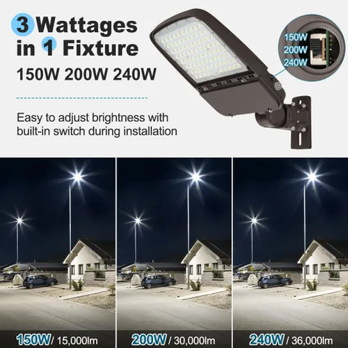 Miniatura 2 de Luz LED de estacionamiento de 240 W con fotocélula, luces de poste comerciales al aire libre con ajuste deslizante y soporte de brazo en 1, 36000LM