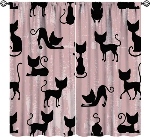 Miniatura 16 de Cortinas opacas de gato abstracto, arte simple, universo planeta, dibujos animados, lindo, divertido, colorido, gato, azul, niños, niñas, niños