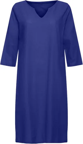 Miniatura 4 de Ceboyel Vestido de verano de lino y algodón para mujer, cuello en V, vestidos casuales lisos de media manga, vestido corto bohemio para mujer 2023