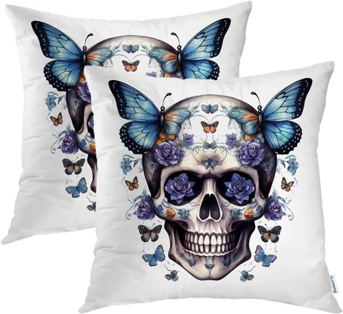 Miniatura 28 de Batmerry Juego de 2 fundas de almohada decorativas con estampado floral gris y blanco de 18 x 18 pulgadas, estilo victoriano con patrón de flores