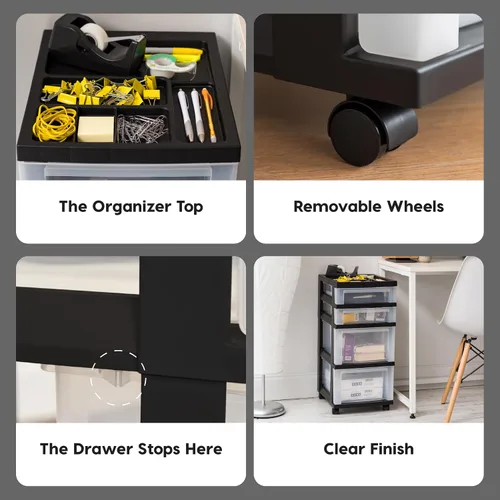 Miniatura 7 de IRIS USA Organizador de almacenamiento de cajones de plástico, carrito rodante, con ruedas giratorias, 4 cajones, para aula, suministros de arte