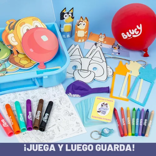 Miniatura 7 de Funda Bluey Imagination, 15 juegos y actividades, juego Bluey apto para viajes con marcadores, crayones, globos, marionetas y juegos para niños de 3