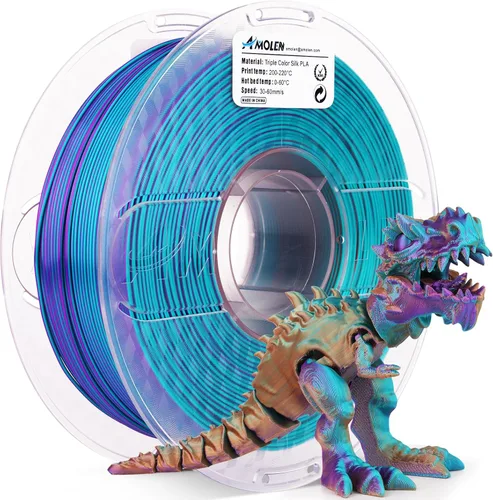 AMOLEN - Filamento de impresora 3D de seda PLA, PLA tricolor púrpura/verde azul/naranja quemado de 0.069 pulgadas, filamento brillante de cambio de