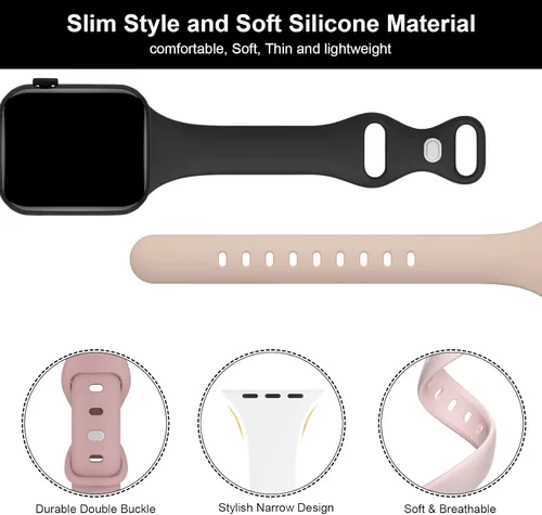 Miniatura 2 de Paquete de 5 bandas de silicona delgadas compatibles con Apple Watch de 38mm 42mm 40mm 44mm 41mm 45mm 46mm 49mm, correa deportiva estrecha y delgada