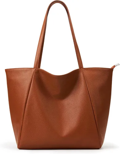 Miniatura 14 de KALIDI Bolso Tote Grande de Cuero Vegano para Mujer, Bolso de Hombro, Casual, con Cremallera, para Trabajo, Fin de Semana, Estilo Hobo, 23L