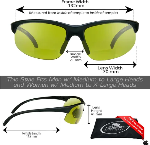 Miniatura 2 de proSPORT BIFOCAL - Lector de lentes de sol + 2.25 lentes de visión nocturna amarilla, 2 pares de gafas de sol semi sin montura para hombres y mujeres