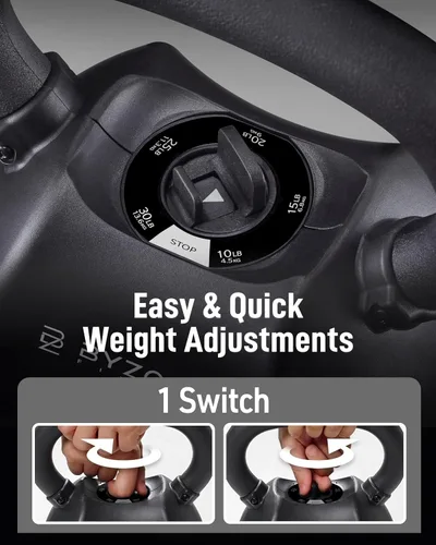 Miniatura 2 de BYZOOM FITNESS Pure Series - Pesa rusa ajustable de 30/40/50 libras, cambio de peso 5 en 1, mecanismo patentado de cambio rápido, mango curvado
