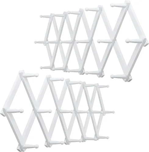 Miniatura 10 de WEBI Acordeón para colgar en la pared, percha de pared para sombreros, acordeón, expandible, de madera, montado en la pared, estante de gancho