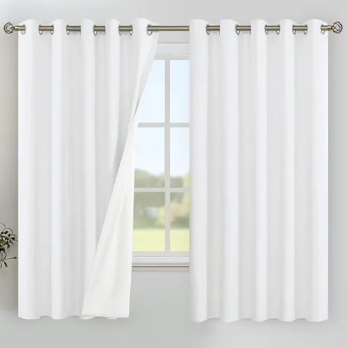 Miniatura 72 de YoungsTex - Cortinas de lino beige 100% opacas para dormitorio de 63 pulgadas de largo, cortinas cortas con aislamiento térmico y ojales