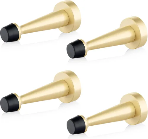 QOGRISUN 's Topes de puerta de latón macizo resistentes, 3-1/4 pulgadas de longitud total de tope de puerta dorado decorativo, protector de pared Oro