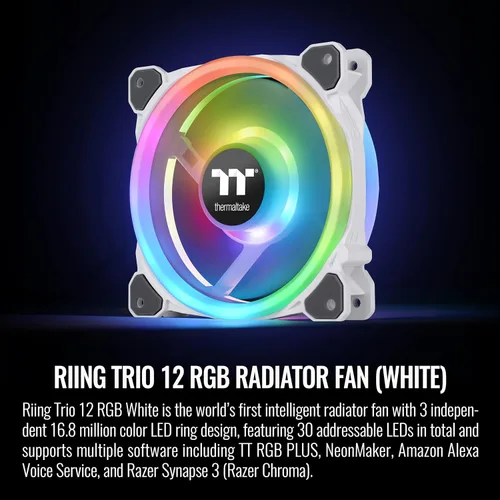 Miniatura 2 de Thermaltake Riing Trio 12 RGB White TT Premium Edition - Paquete de 3, 4.732 pulgadas, 3 anillos LED independientes de 16.8 millones