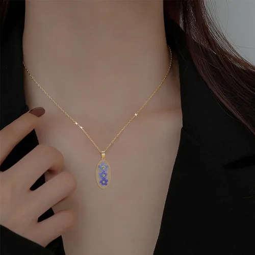 Miniatura 75 de Collar de flores silvestres prensadas con encaje de Forget-Me-Not y Queen Anne Collar de flores prensadas de oro Collares hechos a mano