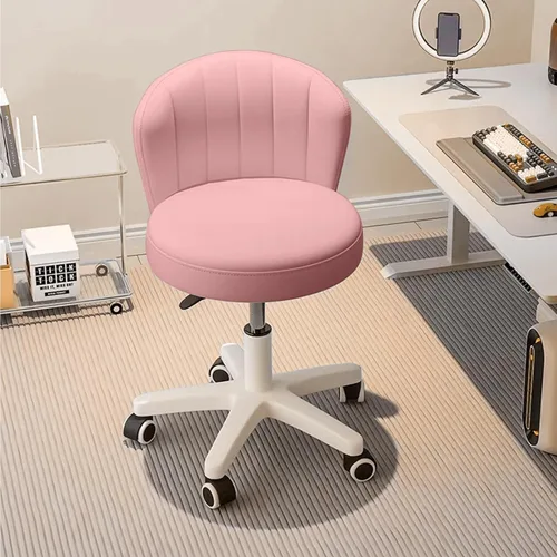 Silla de escritorio pequeña, silla redonda con respaldo de piel sintética, altura ajustable, giratoria, taburete de trabajo, silla para el hogar,