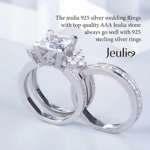 Miniatura 4 de Jeulia - Juego de anillos de novia de 4.1 quilates para mujer, anillos de compromiso de corte princesa, anillos intercambiables de boda de plata