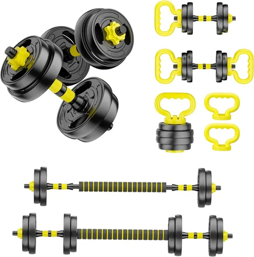 Juego de mancuernas ajustables, pesas libres de 10 a 90 libras con conector – mancuernas 4 en 1, barra, pesa rusa y soporte para flexiones, juego de