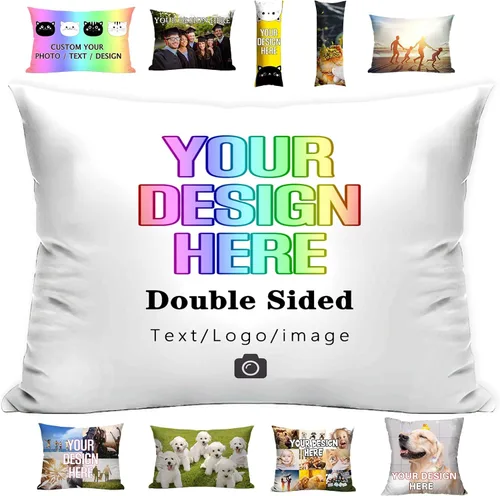 Fundas de almohada personalizadas con nombres y fotos para parejas, niños, mascotas, estampado de boda, doble cara, diseño de logotipo, recuerdo, 12