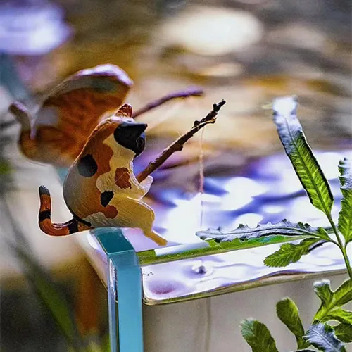 Miniatura 7 de Decoración de acuario de gato de pesca en miniatura, mini estatua de animales, decoración de animales de acuario, juego de figuras en miniatura