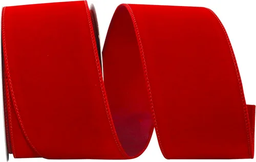 Miniatura 30 de Cinta Reliant Ribbon 92270W-957-40K Value Velvet con borde de alambre, 2-1/2 pulgadas x 50 yardas, escarlata/oro