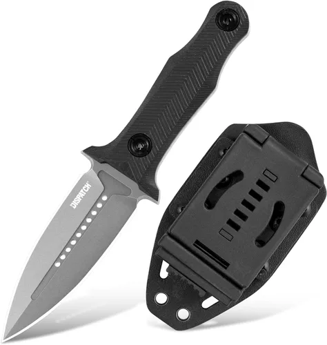 Dispatch Cuchillo táctico de hoja fija, hoja de acero 8Cr13Mov de 3.89 pulgadas con mango ergonómico G10, cuchillos de supervivencia de doble filo