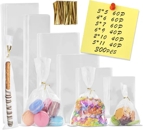 Miniatura 11 de 800 piezas de bolsas transparentes resellables de celo/celofán de 3 tamaños con 4×6, 5×7, 6×9 pulgadas, ideales para panadería, aperitivos, velas