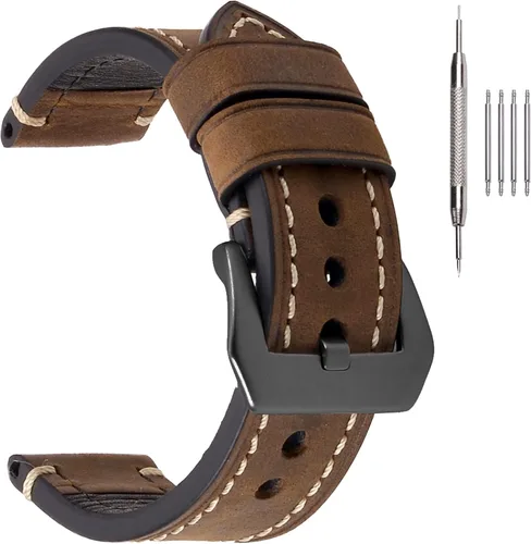 Miniatura 8 de EACHE Bandas de cuero para reloj de hombre, cuero vintage de caballo loco & cuero curtido vegetal & cuero encerado con aceite grueso, bandas