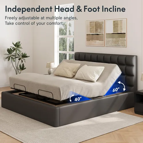 Miniatura 3 de FLEXISPOT S3K-Lite Base de Marco de Cama Ajustable Tamaño King, Sin Espacio, Inclinación Independiente de Cabeza y Pie, Gravedad Cero, Control