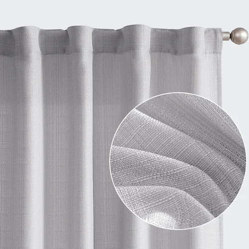 Miniatura 12 de JINCHAN Cortinas de lino beige para sala de estar y dormitorio, cortinas texturizadas de 63 pulgadas de largo, cortinas de estilo rústico de tejido