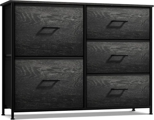 Miniatura 15 de Sorbus - Cómoda con 7 cajones: mueble organizador en torre con marco de acero, parte superior de madera, contenedores de tela fáciles de jalar