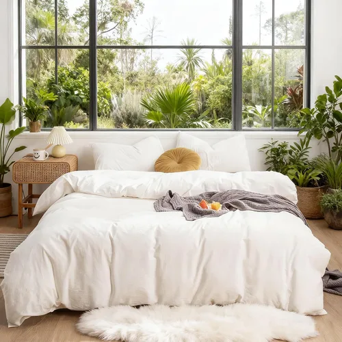 Miniatura 21 de DONEUS Juego de funda de edredón a cuadros 100% algodón lavado como lino súper suave y cómodo, juego de ropa de cama de 3 piezas a cuadros negros